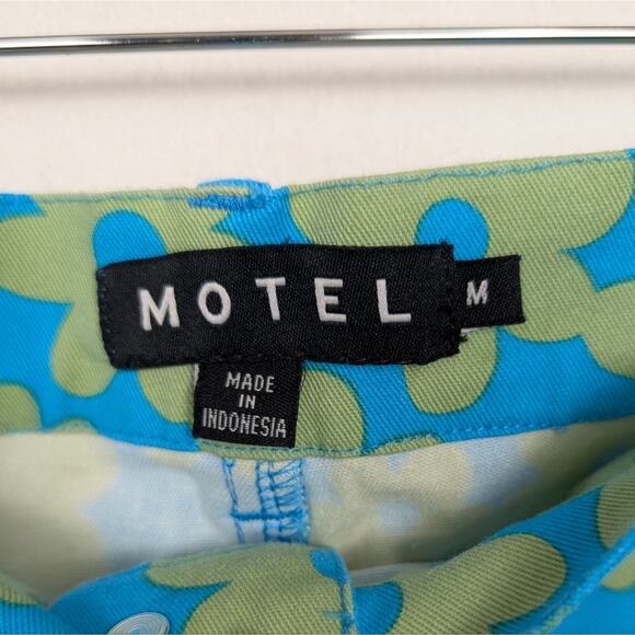 Motel Zoven Blue & Green Retro Daisy Print Flared Trousers Size M - Picture 8 of 11